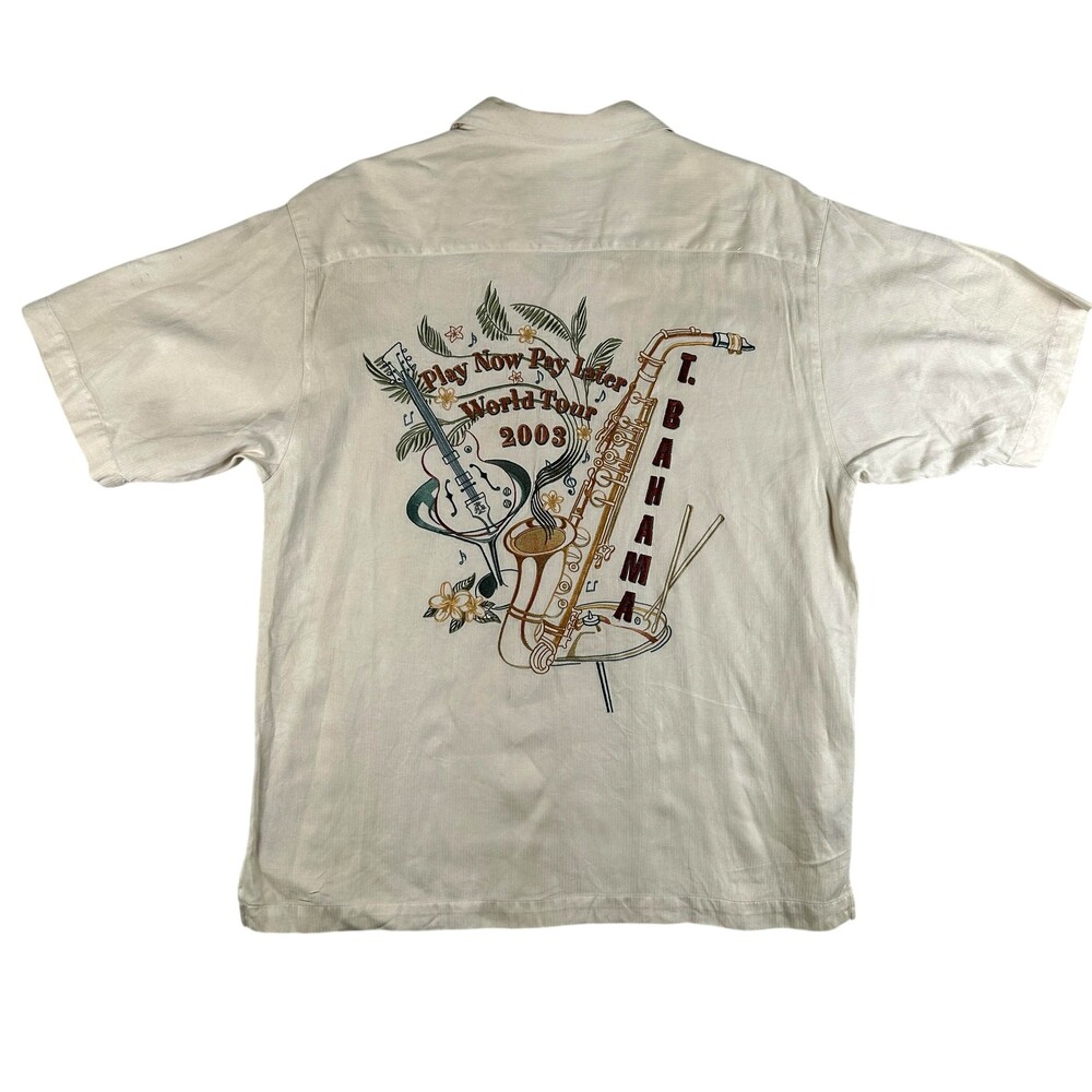 Vintage Tommy Bahama Shirt Mens Medium White Silk Cotton Music World Tour 2003